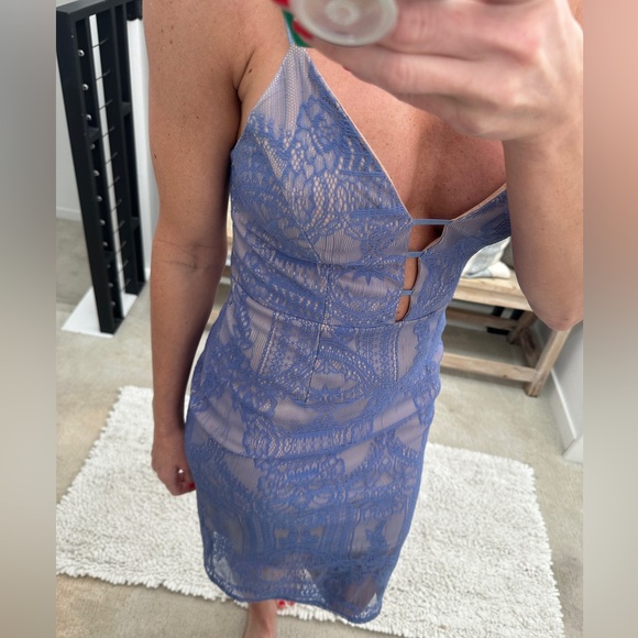 Charlotte Russe Purple Lace Bodycon Midi Dress Cutout Spaghetti Strap | Size M - Picture 5 of 13